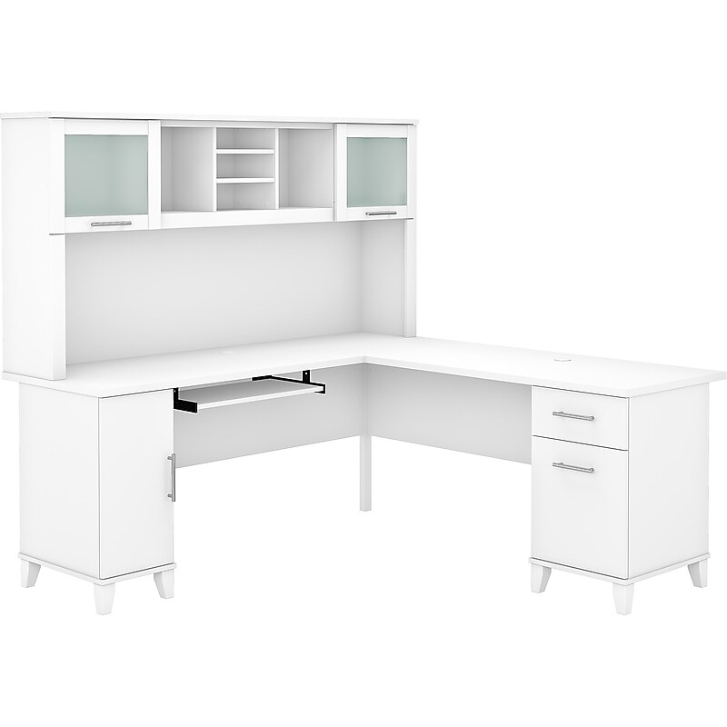 Bush Furniture Somerset 72"W L Shaped Desk with Hutch, White (SET001WH) image 1