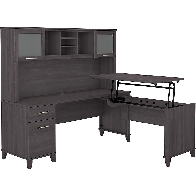 Bush Furniture Somerset 72"W 3 Position Sit to Stand L Shaped Desk with Hutch, Storm Gray (SET015SG) image 1