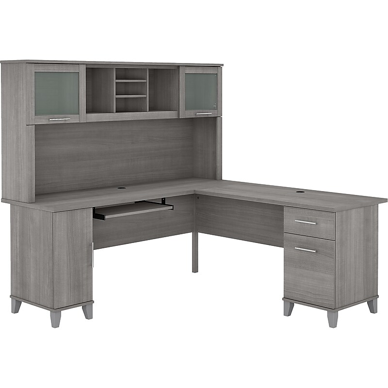 Bush Furniture Somerset 72"W L Shaped Desk with Hutch, Platinum Gray (SET001PG) image 1