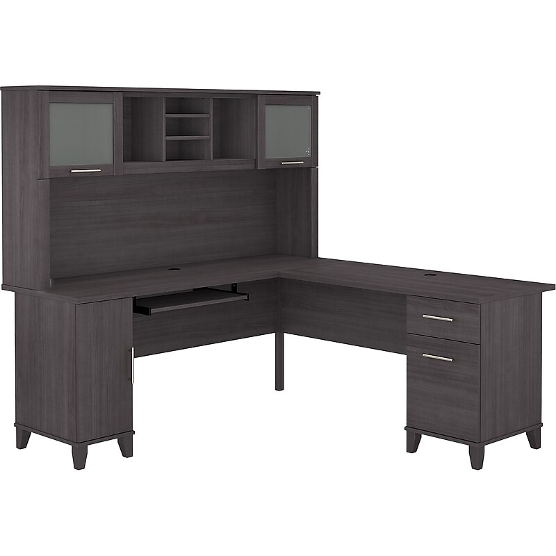 Bush Furniture Somerset 72"W L Shaped Desk with Hutch, Storm Gray (SET001SG) image 1