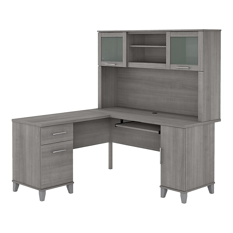 Bush Furniture Somerset 60"W L Shaped Desk with Hutch, Platinum Gray (SET002PG) image 1