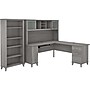 Bush Furniture Somerset 72"W L Shaped Desk with Hutch and 5 Shelf Bookcase, Platinum Gray (SET011PG)~#|#~sp101401614_sc7