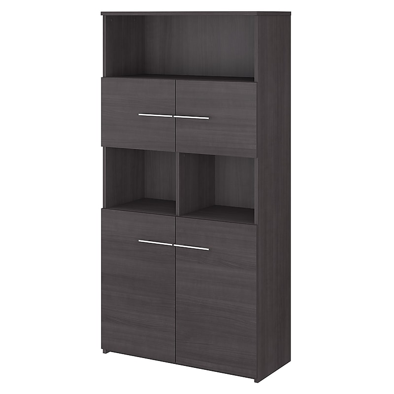 Bush Business Furniture Office 500 70"H 5-Shelf Bookcase with Doors, Storm Gray (OFB136SG) image 1