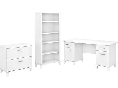 Bush Furniture Somerset 60"W Office Desk with Lateral File Cabinet and 5 Shelf Bookcase