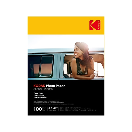Kodak Glossy Photo Paper, 8.5" x 11", 100 Sheets/Pack (41183) Staples