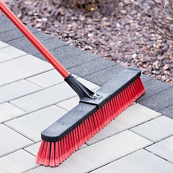 Libman Commercial 24" Multi-Surface Clamp Handle Push Broom, Red & Black Bristles, 4/Carton (1189)