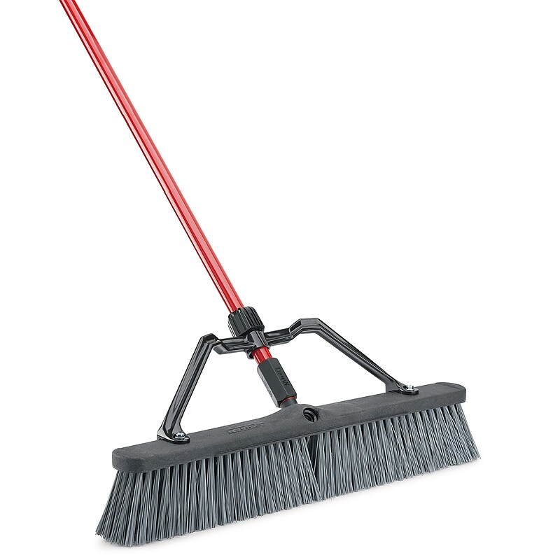 Libman Commercial 24" Rough Surface Heavy-Duty Push Broom, Gray Bristles, 3/Carton (825) image 1