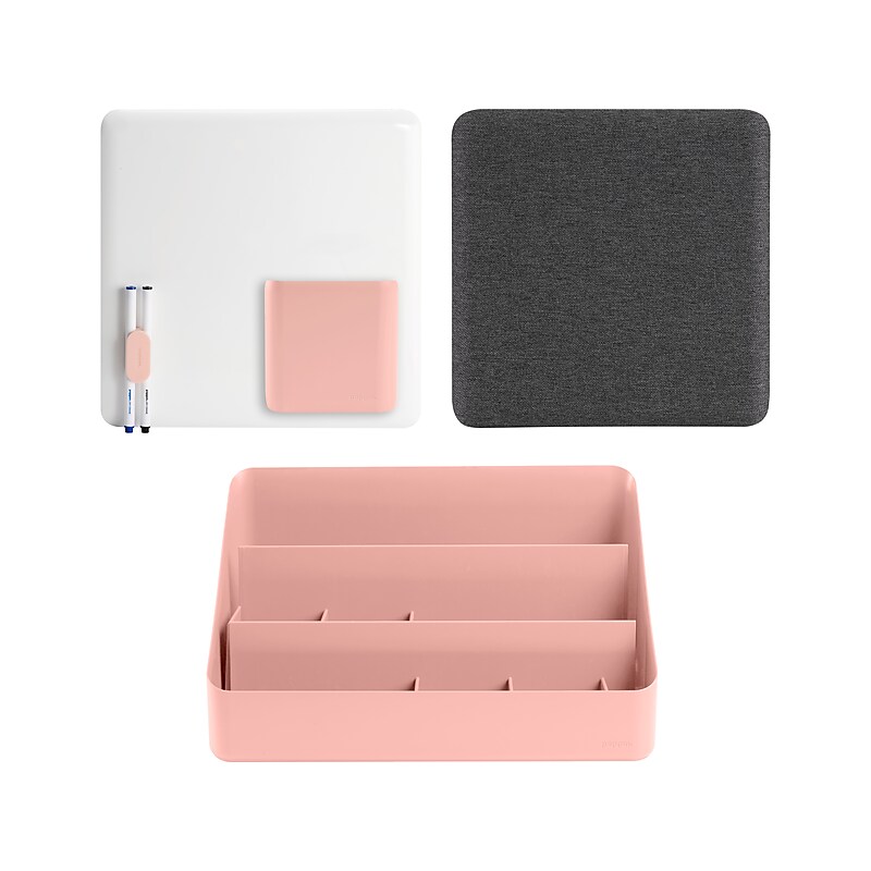 Poppin WFH 3-Compartment Plastic Wall and Desk Organizer Set, Blush/White/Dark Gray (108015) image 1