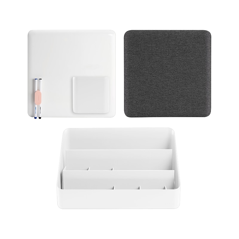Poppin WFH 3-Compartment Plastic Wall and Desk Organizer Set, White/Dark Gray/Blush (108018) image 1