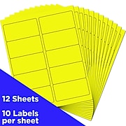 JAM Paper Laser/Inkjet Shipping Address Labels, 2" x 4", Neon Yellow, 10 Labels/Sheet, 12 Sheets/Pack (3543282)