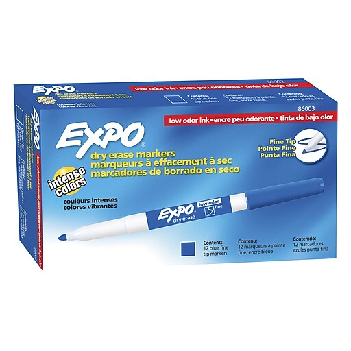 Expo Dry Erase Markers, Fine Tip, Blue, 12/Pack (86003) Staples