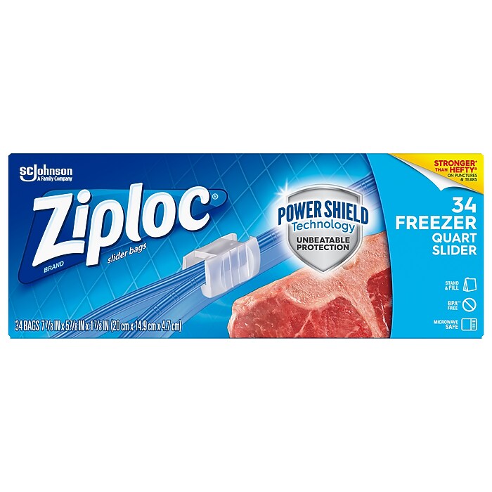 Ziploc Slider Freezer Bags, Quart, 34/Carton (316486) | Staples