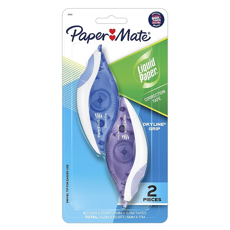 Paper Mate Liquid Paper DryLine Grip Correction Tape, White, 2/Pack (87813) image 1