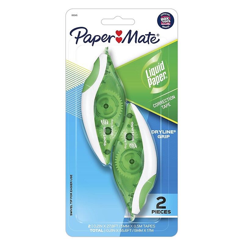 Paper Mate Liquid Paper DryLine Grip Correction Tape, White, 2/Pack (662415) image 1
