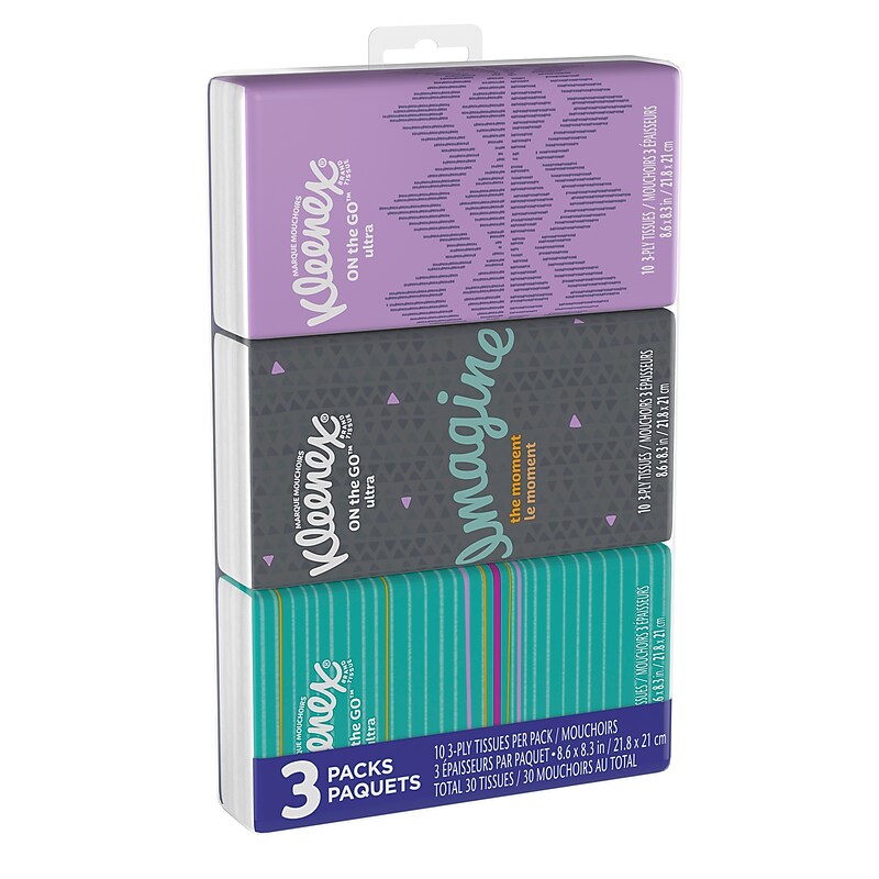 Kleenex Facial Tissue, 3-ply, 10 Tissues/Box, 3 Boxes/Pack (11976) image 1