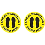Cosco Floor Decal Social Distancing Stand Here, PVC, 12", Yellow/Black, 2/Pack (098492PK2)