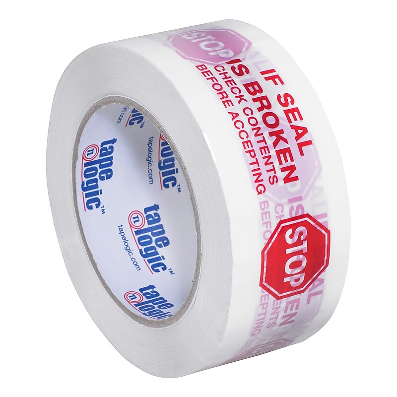 Tape Logic™ 2" Pre Printed "Stop If Seal Is Broken" Carton Sealing Tape, Red On White, 6/Pack image 1