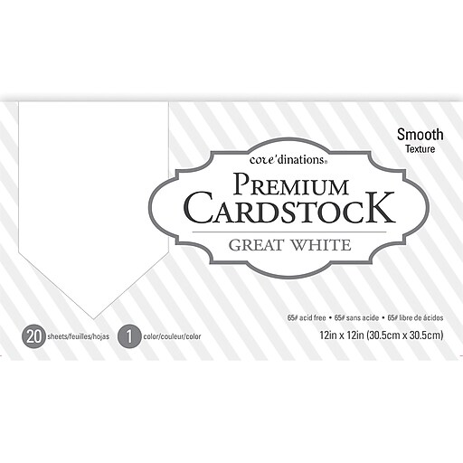 Core'dinations Premium Smooth Cardstock, Great White, 20 Sheets/Pack