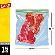 Glad® Zipper Freezer Bags, Gallon, 15 Bags/Box (57034)