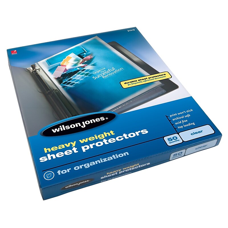 Wilson Jones Top-Loading Sheet Protectors, Heavy Weight, 8-1/2" x 11", Clear, 3.3 mil, 50/Box (WLJ21410) image 1
