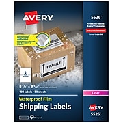 Avery Waterproof Laser Shipping Labels with Ultrahold Permanent Adhesive, 5-1/2" x 8-1/2", 100 Labels Per Pack (05526)