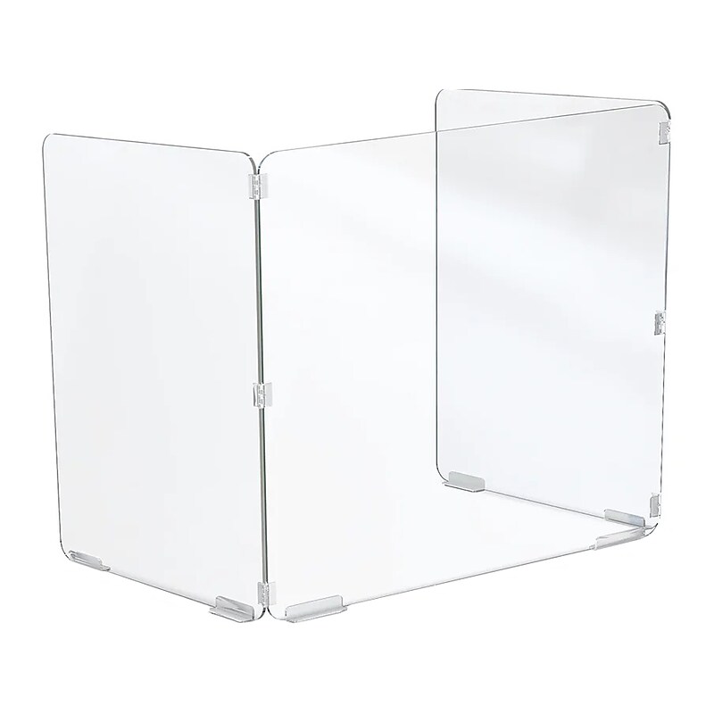 MooreCo Freestanding Trifold Desktop Screen, 23.5"H x 23"W, Clear Acrylic (66347) image 1