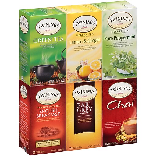 Twinings of London Variety Pack Assorted Tea Bags, 25 Bags/Box, 6 Boxes