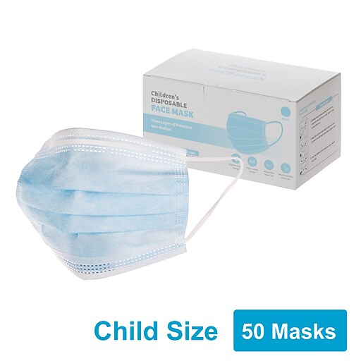 Disposable Earloop Face Mask, Child Size, Blue, 50/Box (FIK0907U) at