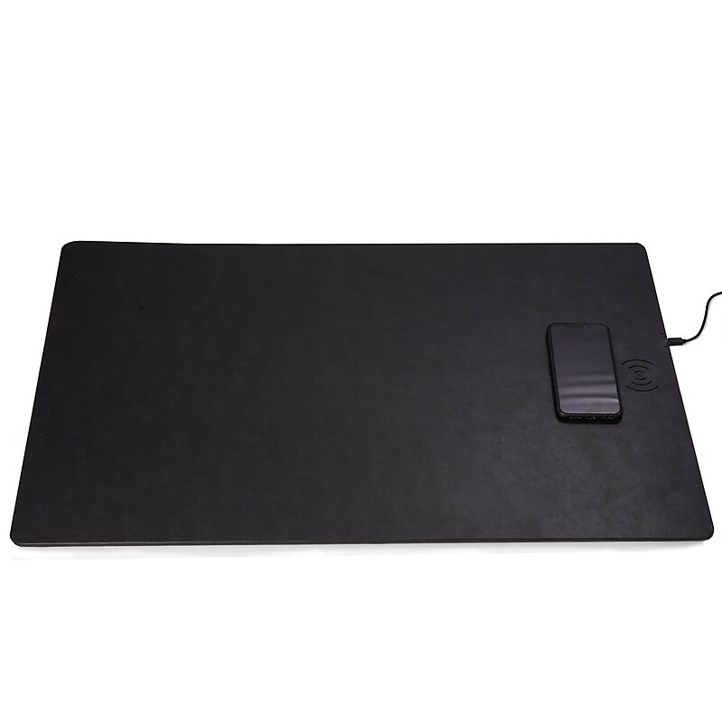 Bey-Berk Leather Wireless Charging Desk Pad, 18" x 28", Black (D400) image 1