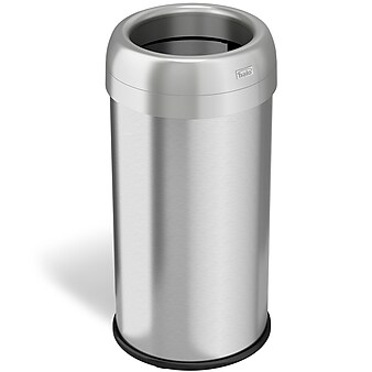 halo Stainless Steel Round Open Top Trash Can with Dual AbsorbX Odor Control System, Silver, 16 Gal. (OT16STR)