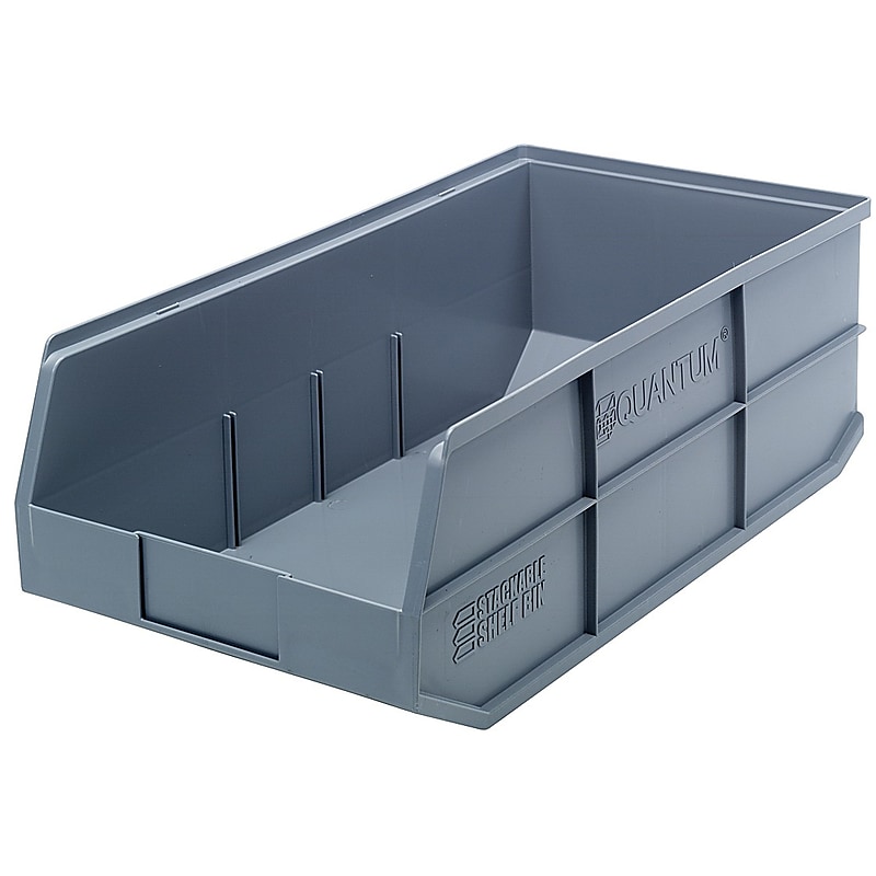 Quantum Storage Systems Large Stackable Plastic Bin, 7" x 11" x 20.5", Gray, 6/Case (SSB485GYCS) image 1