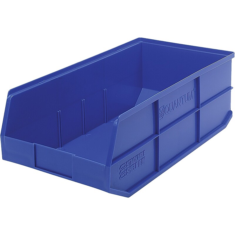 Quantum Storage Systems Large Stackable Plastic Bin, 7" x 11" x 20.5", Blue, 6/Case (SSB485BLCS) image 1