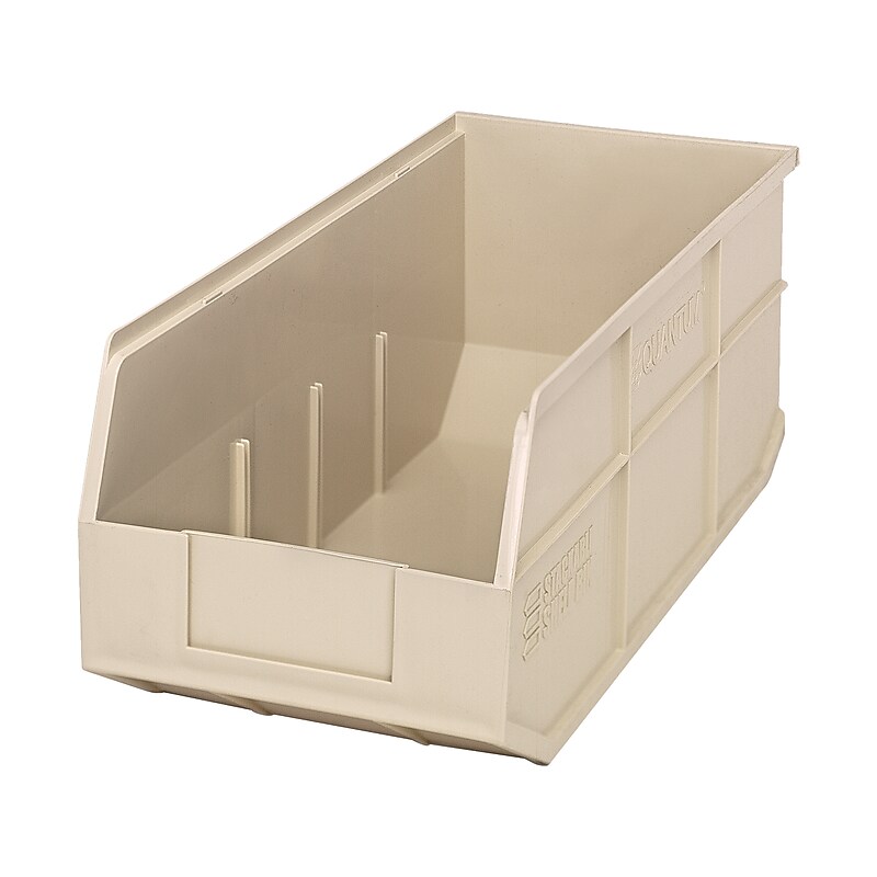Quantum Storage Systems Medium Stackable Plastic Bin, 7" x 8.25" x 18", Ivory, 6/Case (SSB463IVCS) image 1