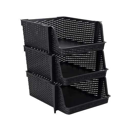 Advantus Nest and Stack Open Lid Storage Bin, Black, 3/Pack