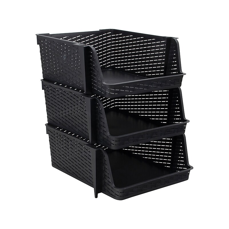 Advantus Nest and Stack Open Lid Storage Bin, Black, 3/Pack (39221) image 1