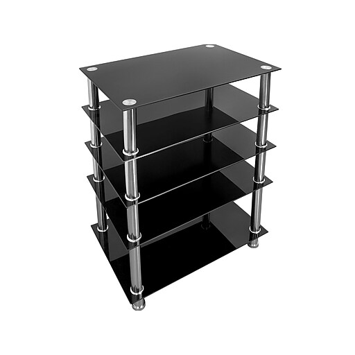 MountIt! Tempered Glass 5Tier Media Stand, Black/Gray (MI8671) Staples