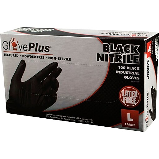 GlovePlus PowderFree Black Nitrile Gloves, XL, 100/Box, 10 Boxes