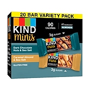KIND Minis Bars, Dark Chocolate Nuts and Sea Salt/Caramel Almond and Sea Salt, 0.7 Oz., 20/Pack (27964)