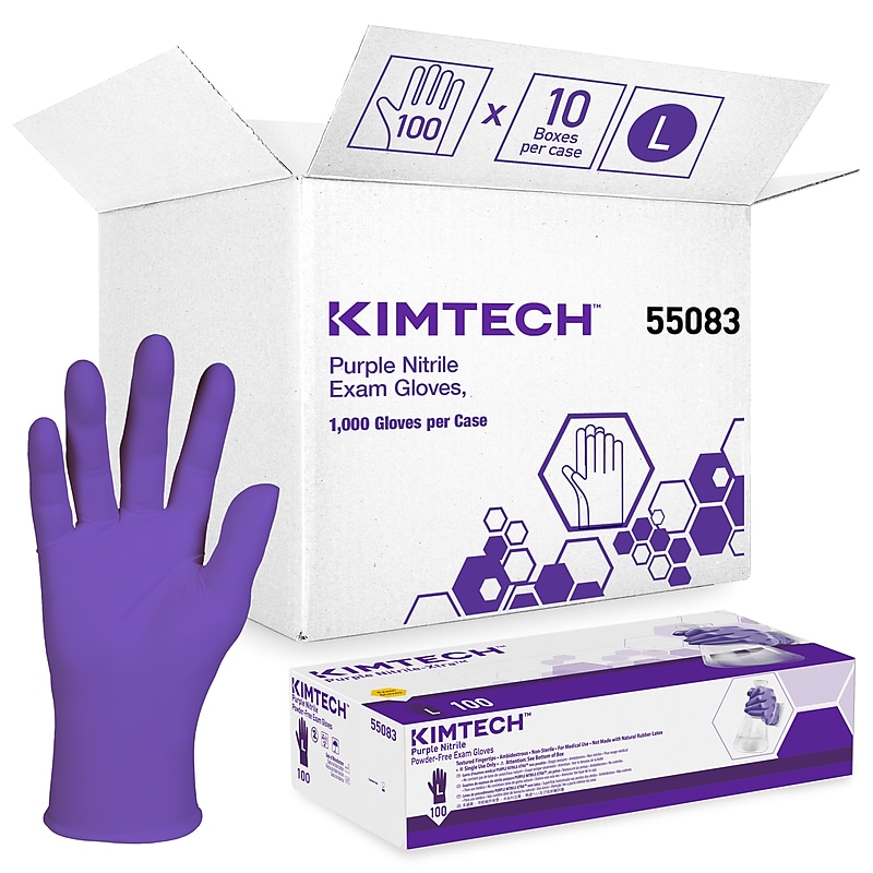 Kimberly-Clark Powder Free Nitrile Gloves, Large, Purple, 100 Gloves/Box, 10 Boxes/Carton (55083) image 1