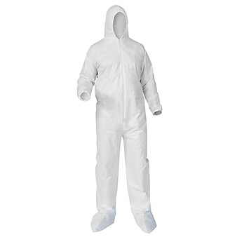 KleenGuard A35 Hooded/Booted Zip Coverall w/Elastic Wrists/Ankles, Light Duty Liquid/Particles Protection, White, 3XL, 25/Ct