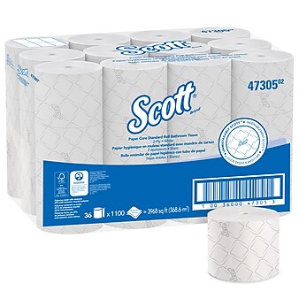 Scott Pro 2-Ply Small Core Standard Toilet Paper, White, 1100 Sheets/Roll, 36 Rolls/Carton (47305)