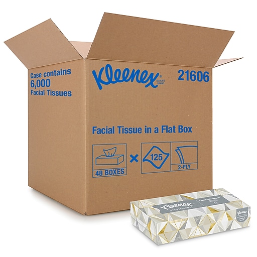 Kleenex Standard Facial Tissue, 2-Ply, White, 125 Sheets/Box, 48