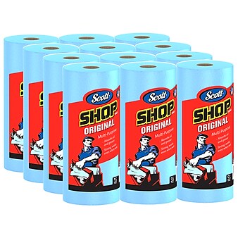 Scott Shop Original Paper Wipers, Blue, 55 sheets/Roll, 12 Rolls/Carton (75147)
