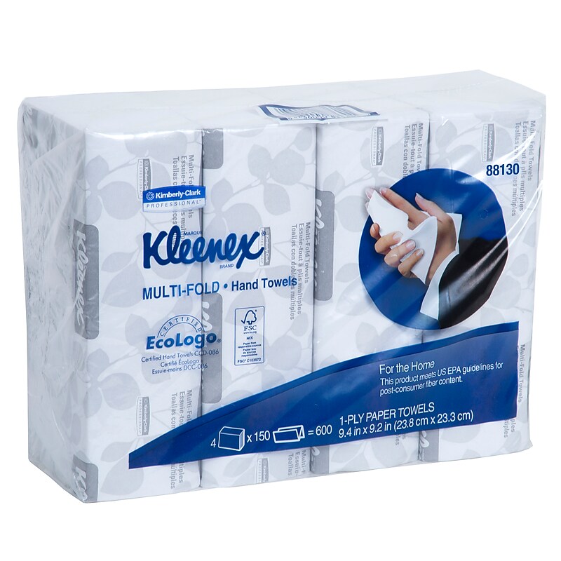 Kleenex Multifold Paper Towels, 1-Ply, 150 Sheets/Pack, 4 Packs/Carton (88130) image 1