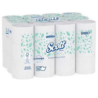 Scott Essential Coreless Toilet Paper, 2-Ply, White, 1000 Sheets/Roll, 36 Rolls/Carton (04007)