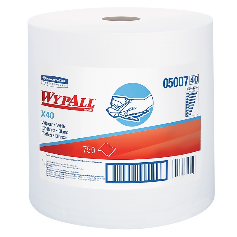 WypAll L40 Fabric Cleaning Wipers, 13.4" x 12.5", White, 750 Sheets/Roll, 750 Wipers/Box (05007) image 1