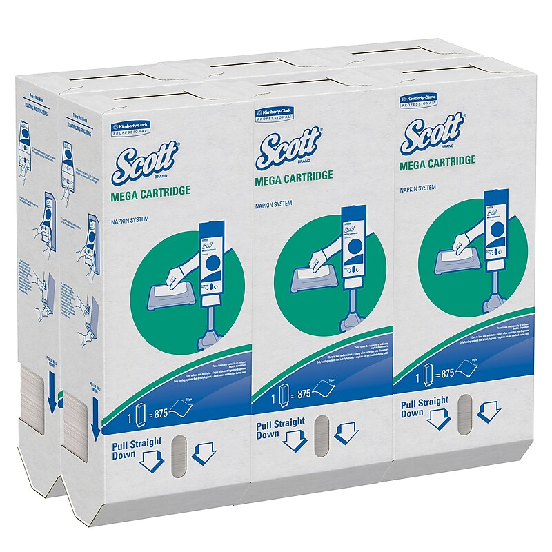 Scott Mega Cartridge Recycled Beverage Napkin, 1-ply, White, 875 Napkins/Pack, 6/Carton (98908) image 1