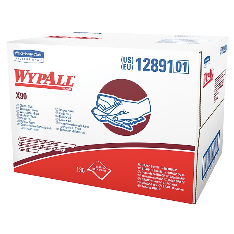 WypAll X90 Cleaning Cloths, 16.8" x 11.1", Blue and Denim, 0.33 lbs., 136 Cloths/Pack (12891) image 1