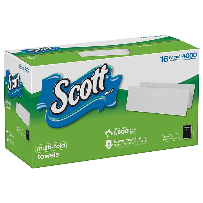 Scott Recycled Multifold Paper Towels, 1-ply, 250 Sheets/Pack, 16