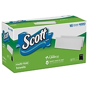Scott Multifold Paper Towels, 1-Ply, 250 Sheets/Pack, 16 Packs/Carton (08009)